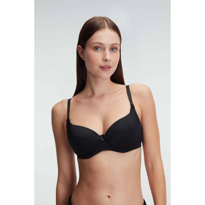 MARSiLYAN- Siyah Balenli Desteksiz Dolgusuz Askıları Çıkabilen Günlük Klasik T-shirt Sütyeni