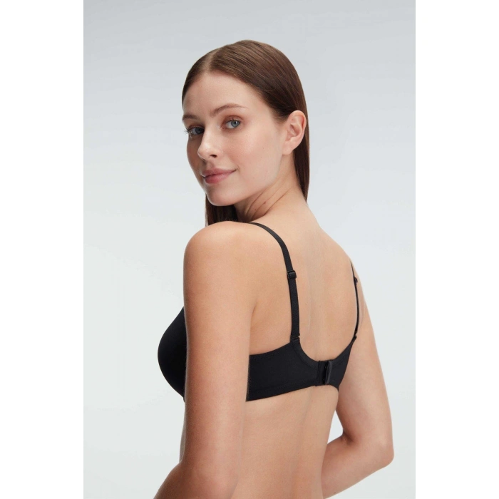 MARSiLYAN- Siyah Balenli Desteksiz Dolgusuz Askıları Çıkabilen Günlük Klasik T-shirt Sütyeni