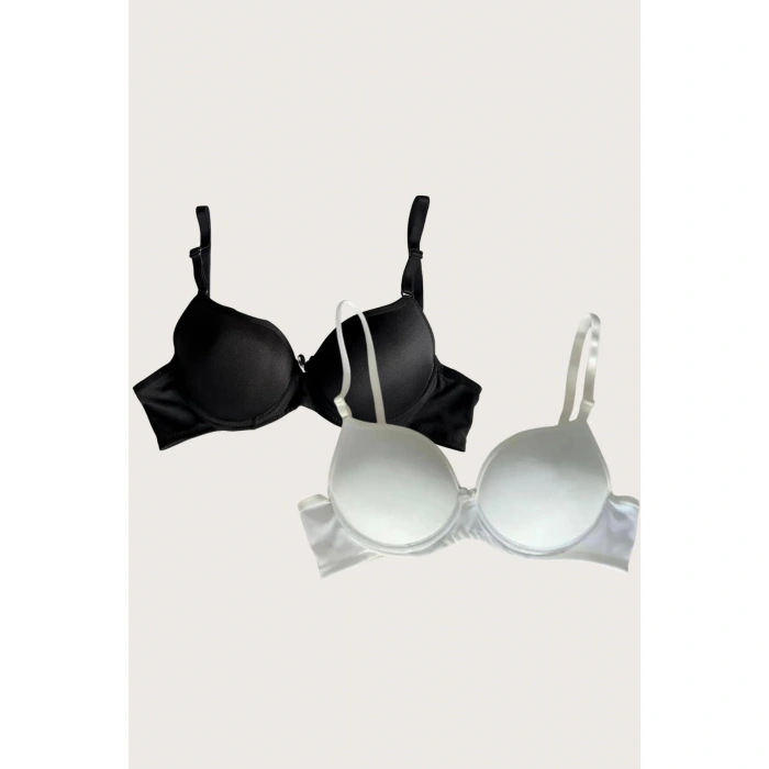 MARSiLYAN- Siyah-beyaz 2li Mikro Kumaş Push Up Dolgulu Balenli Günlük Destekli Sütyen