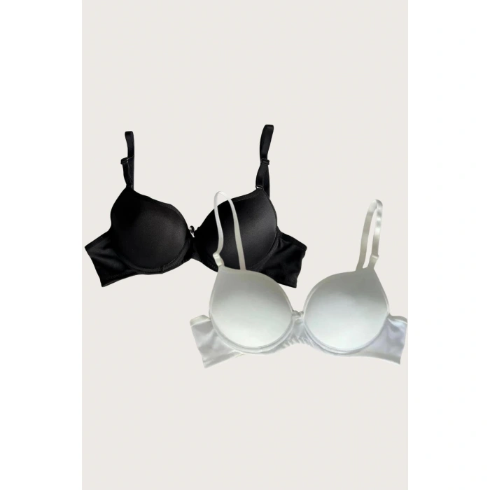 MARSiLYAN- Siyah-beyaz 2li Mikro Kumaş Push Up Dolgulu Balenli Günlük Destekli Sütyen