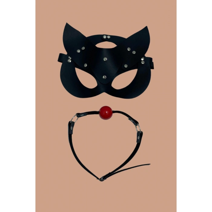 MARSiLYAN- Siyah Deri Maske Ve Ağız Topu Herness Aksesuar