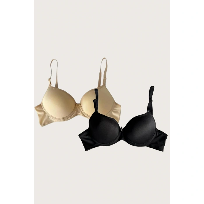 MARSiLYAN- Siyah-ten 2li Mikro Kumaş Push Up Dolgulu Balenli Günlük Destekli Sütyen