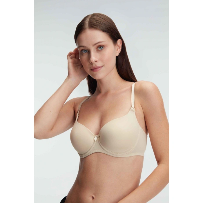 MARSiLYAN- Ten Balenli Desteksiz Dolgusuz Askıları Çıkabilen Günlük Klasik T-shirt Sütyeni