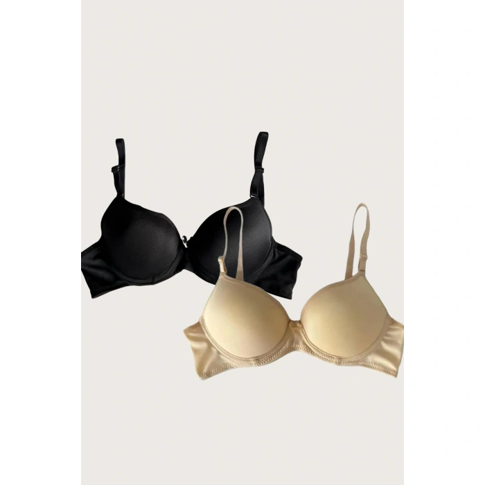MARSiLYAN- Ten-siyah 2li Mikro Kumaş İçi Boş Balenli Günlük Desteksiz Sütyen