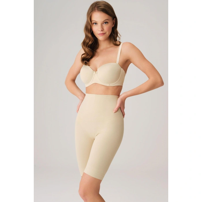 MARSiLYAN- Toparlayıcı Bel Ve Bacak İnceltici Dikişli Uzun Paçalı Orta Bel Sıkı Şort Korse