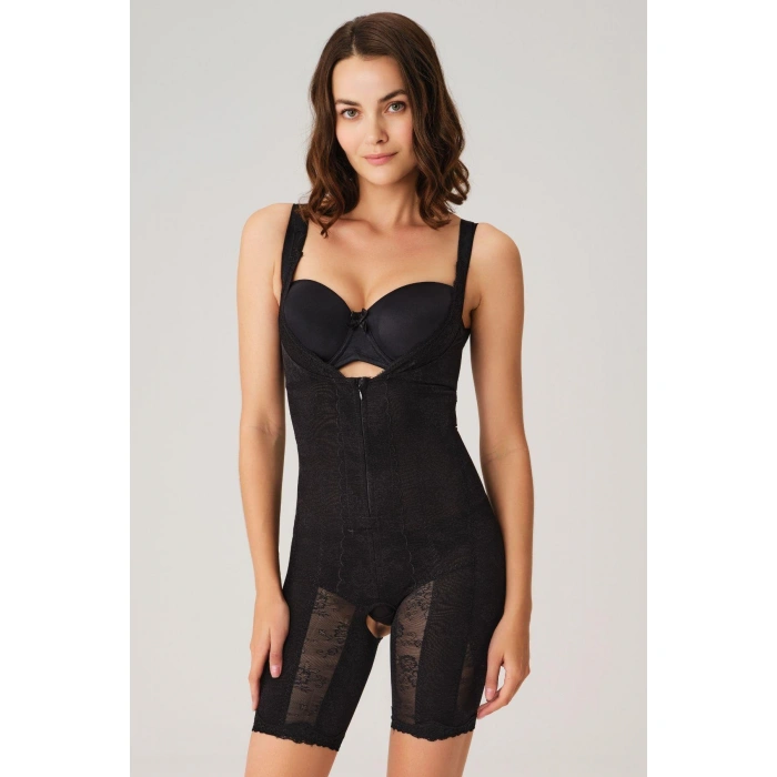 MARSiLYAN- Toparlayıcı Vücut İnceltici Dikişli Fermuarlı Uzun Paca Altı Açık Sıkı Badi Korse