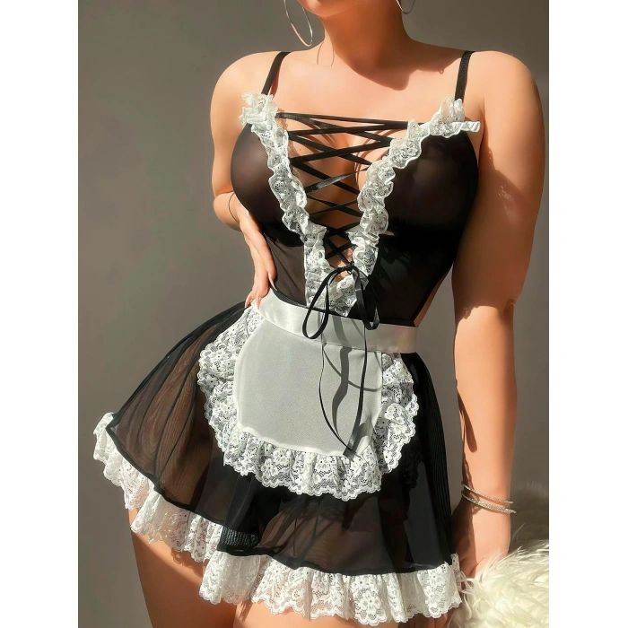 MARSiLYAN- Tül Transparan Fantezi Hizmetçi Kostümü