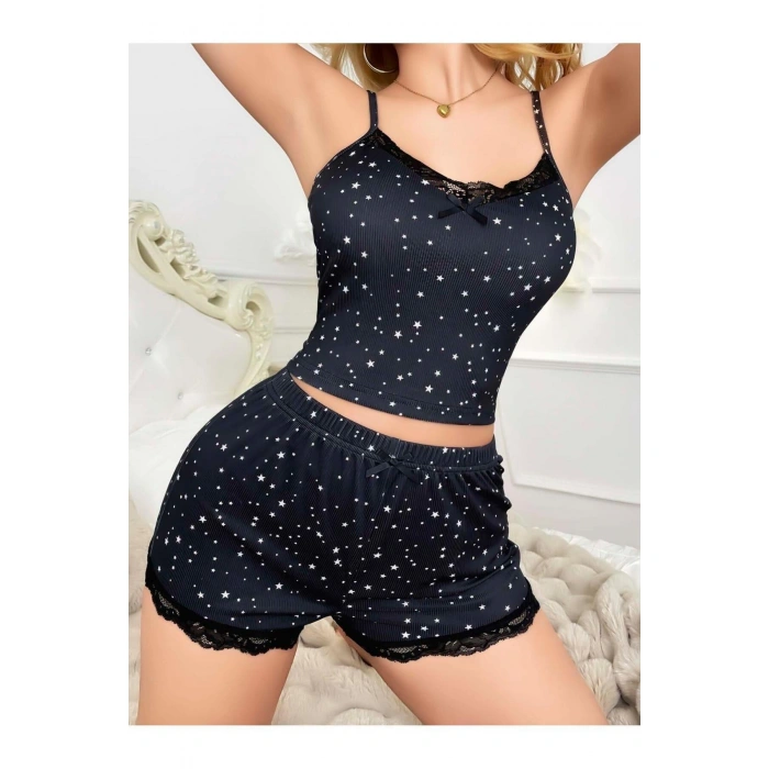 MARSiLYAN- Yıldız Desenli Askılı Şortlu Pijama Takımı