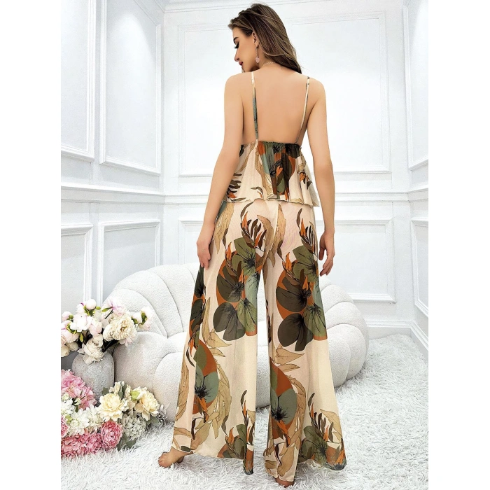 Özel Tasarım Çiçek Desenli Salaş Şık Dekolteli 2li Takım