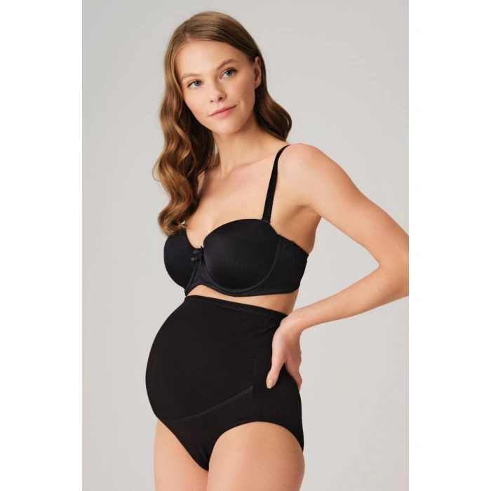 Pamuk Ve Modal Kumaş Yüksek Bel Siyah Hamile Külodu