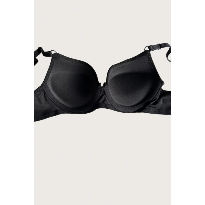 Siyah-kırmızı 2li Mikro Kumaş Push Up Dolgulu Balenli Günlük Destekli Sütyen