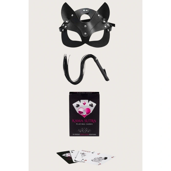 MARSİLYAN-Sexy Görselli Oyun Kartı Kama Sutra Kırbaç Maske Set
