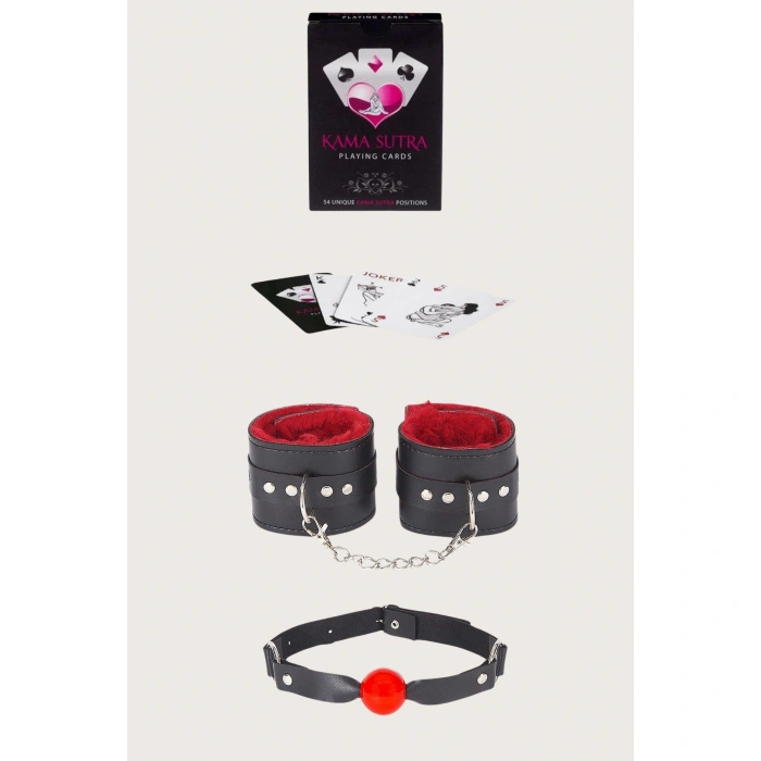 MARSiLYAN-  Sexy Görselli Oyun Kartı Kama Sutra Ağız Topu Kelepçe Set