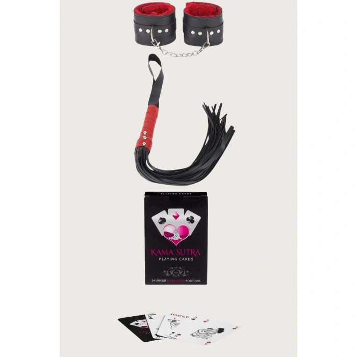 MARSiLYAN-  Sexy Görselli Oyun Kartı Kama Sutra Kelepçe Kırbaç Set