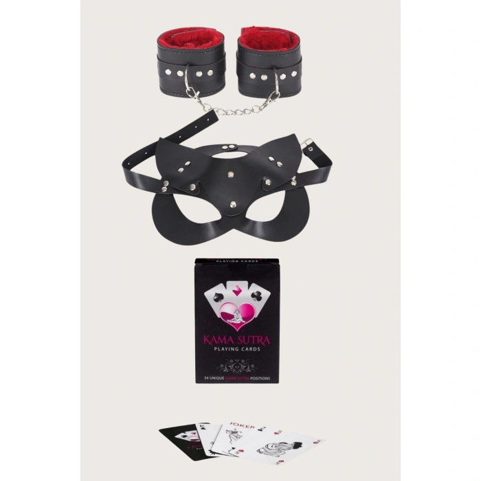 MARSiLYAN-  Sexy Görselli Oyun Kartı Kama Sutra  Kelepçe Maske Set
