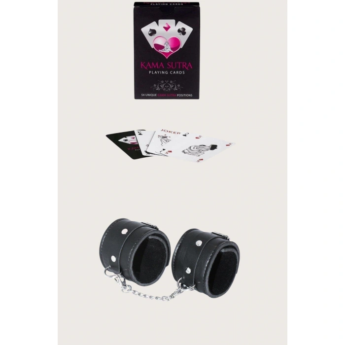 MARSiLYAN-  Sexy Görselli Oyun Kartı Kama Sutra Siyah Kelepçe Set