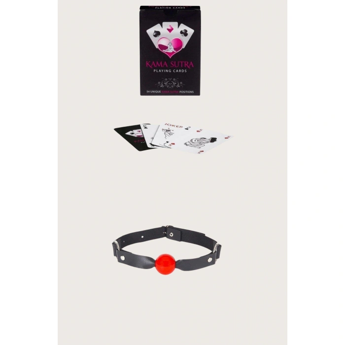 MARSiLYAN-  Sexy Görselli Oyun Kartı Kama Sutra Siyah Kırmızı Ağız Topu Set