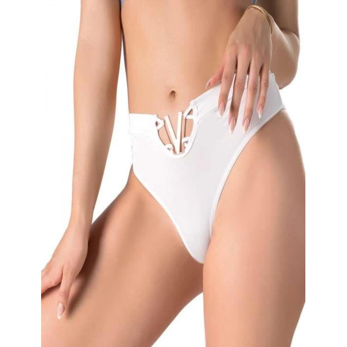 MARSiLYAN- Beyaz V Metal Aksesuarlı Yüksek Bel String Tanga