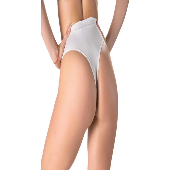 MARSiLYAN- Beyaz V Metal Aksesuarlı Yüksek Bel String Tanga