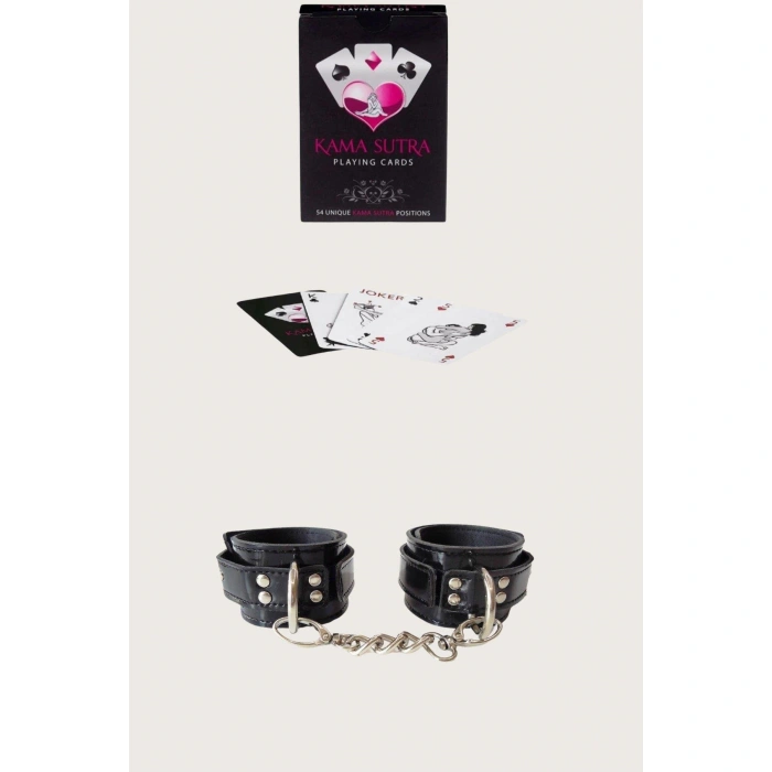 MARSiLYAN-  Sexy Görselli Oyun Kartı Kama Sutra Siyah Kelepçe Set