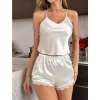 MARSiLYAN- Beyaz Dantel İşlemeli İnce Askılı Saten Şortlu Takım