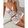 MARSiLYAN- Beyaz Üstüne Çilek Desenli Fitilli Askılı Şortlu Pijama Takımı