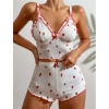 MARSiLYAN- Beyaz Üstüne Çilek Desenli Fitilli Askılı Şortlu Pijama Takımı