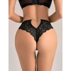 MARSiLYAN- Siyah Dantel İşlemeli Arkası Kalp Detaylı Fantezi String Tanga