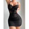 Siyah Dantel İşlemeli Korse Görünümlü Tül Fantezi Gecelik