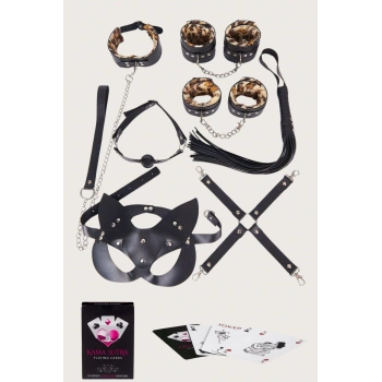 MARSİLYAN-Sexy Görselli Oyun Kartı Kama Sutra 7li Leopar Harness Set