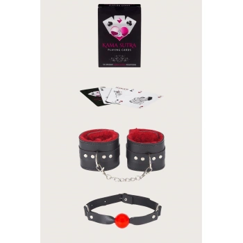 MARSiLYAN-  Sexy Görselli Oyun Kartı Kama Sutra Ağız Topu Kelepçe Set
