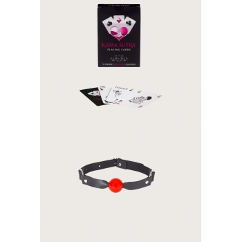 MARSiLYAN-  Sexy Görselli Oyun Kartı Kama Sutra Siyah Kırmızı Ağız Topu Set