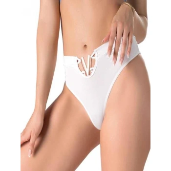 MARSiLYAN- Beyaz V Metal Aksesuarlı Yüksek Bel String Tanga