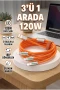 120W 3 İn 1 Döner Başlıklı Silikon Hızlı Şarj Kablosu USB Type-C LED Işıklı