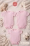 2-12 Yaş 3lü Pembe Bebek Çocuk Body %100 Pamuk Esnek Kalıp Kısa Kol Çıtçıtlı Zıbın