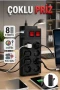 8 Soketli 2 Metre Akım Korumalı Çoklu Priz USB Çıkışlı Uzatma Kablosu