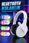 Beyaz Over-Ear Bluetooth Kulaklık – RGB Işıklı, Mikrofonlu ve Type-C Şarjlı