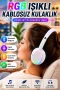 Beyaz RGB Aydınlatmalı Kablosuz Bluetooth Kulaklık – Mikrofonlu