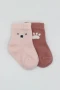 Bistyle Bear Penye Soket Çorap 2Li BS10116 Pembe