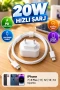 iPhone 7, 8 Plus, 11, 12, 13 ve 14 Uyumlu 20W PD Hızlı Şarj Adaptörü ve Lightning Kablo Seti