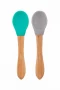 Oioi Bambu Saplı Silikon Mama Kaşığı 2li Aqua Green / Powder Grey