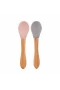 Oioi Bambu Saplı Silikon Mama Kaşığı 2li Pinky Pink / Powder Grey