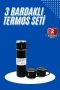 3lü Siyah Termos ve Bardak Seti 500 ml – 316 Paslanmaz Çelik Vakum Yalıtımlı