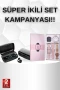 Wireless Şarjlı Pembe Akıllı Saat ve A10s Bluetooth Kulaklık Dokunmatik Kontrol Seti