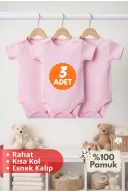 2-12 Yaş 3lü Pembe Bebek Çocuk Body %100 Pamuk Esnek Kalıp Kısa Kol Çıtçıtlı Zıbın