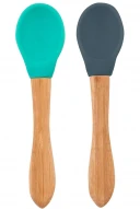 Oioi Bambu Saplı Silikon Mama Kaşığı 2li Aqua Green / Deep Blue