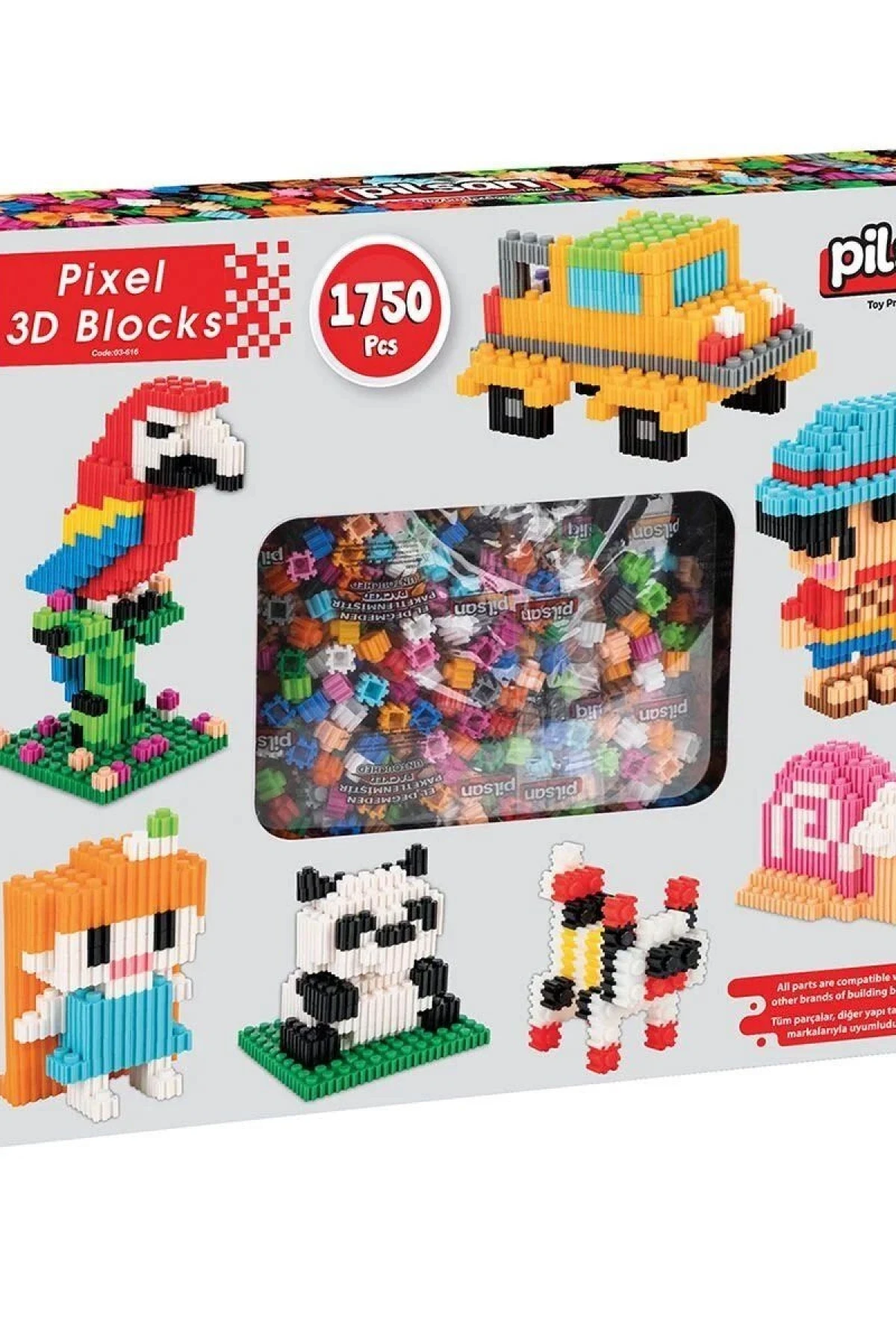 03 616 Pixel 3D Bloklar 1750 Parça -Pilsan