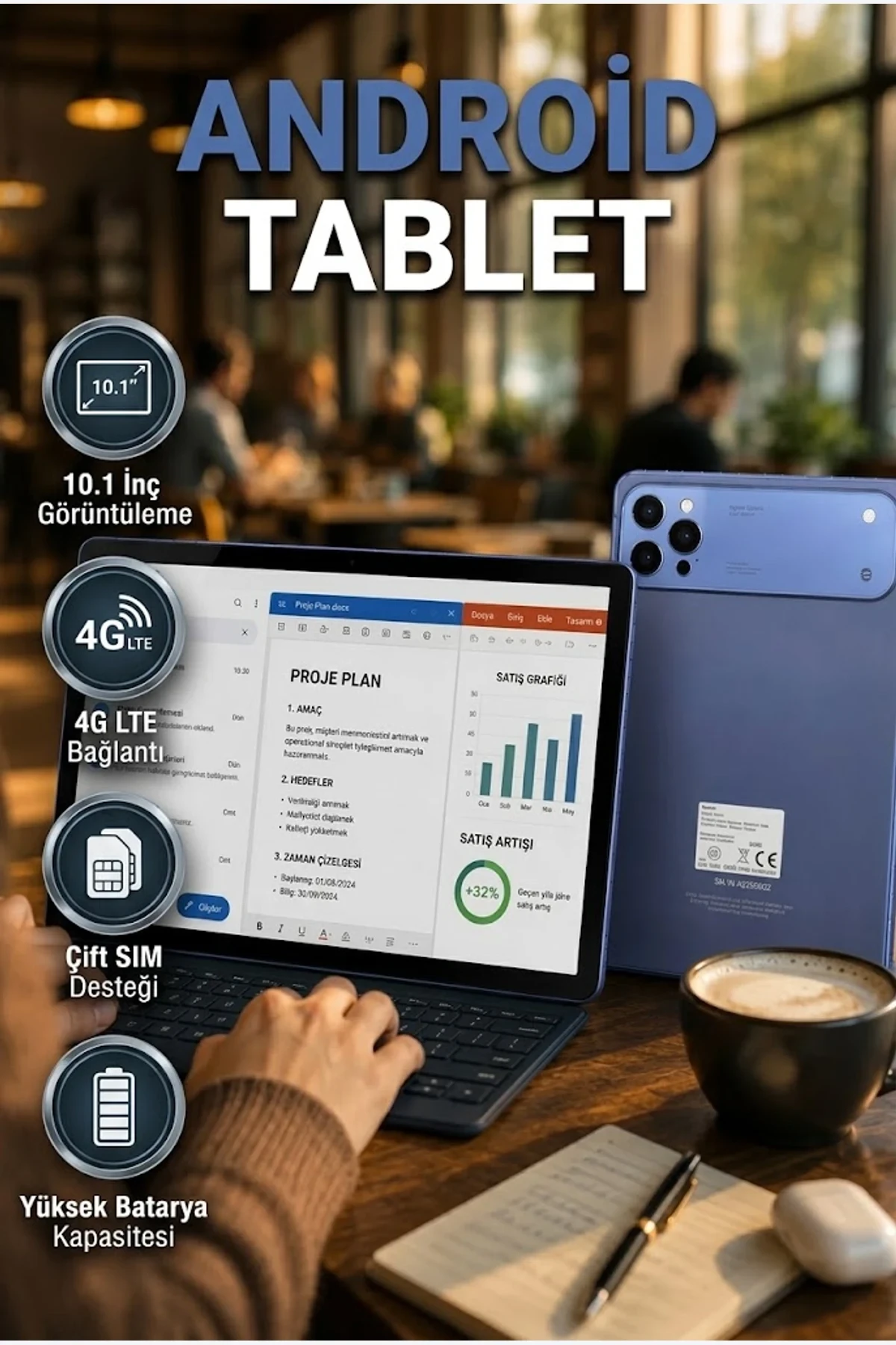 10.1 İnç 4G LTE Android Tablet – 8 GB RAM, 256 GB Hafıza, Çift SIM, GPS