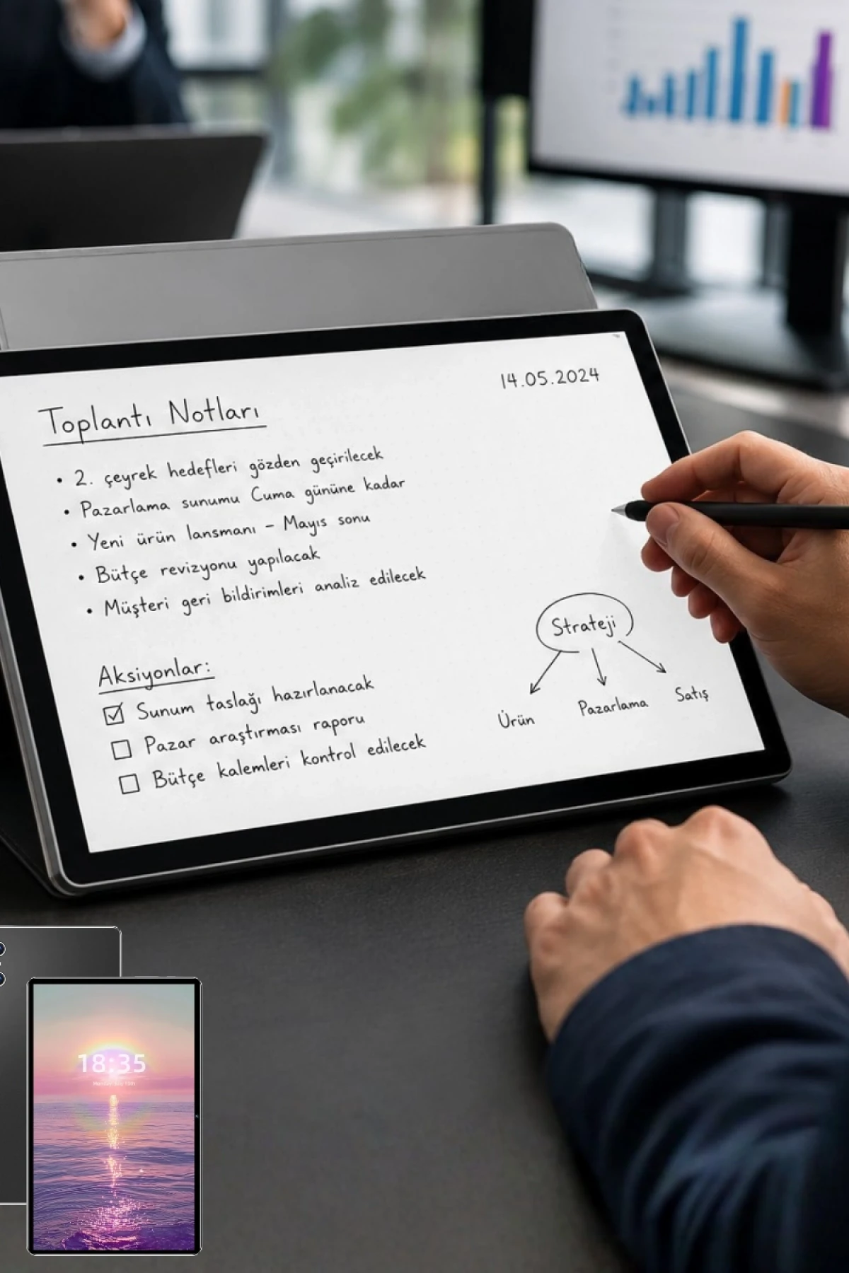 10.1 İnç Android Tablet 16GB RAM 1TB Depolama Klavyeli Kılıf ve Kalemli Set