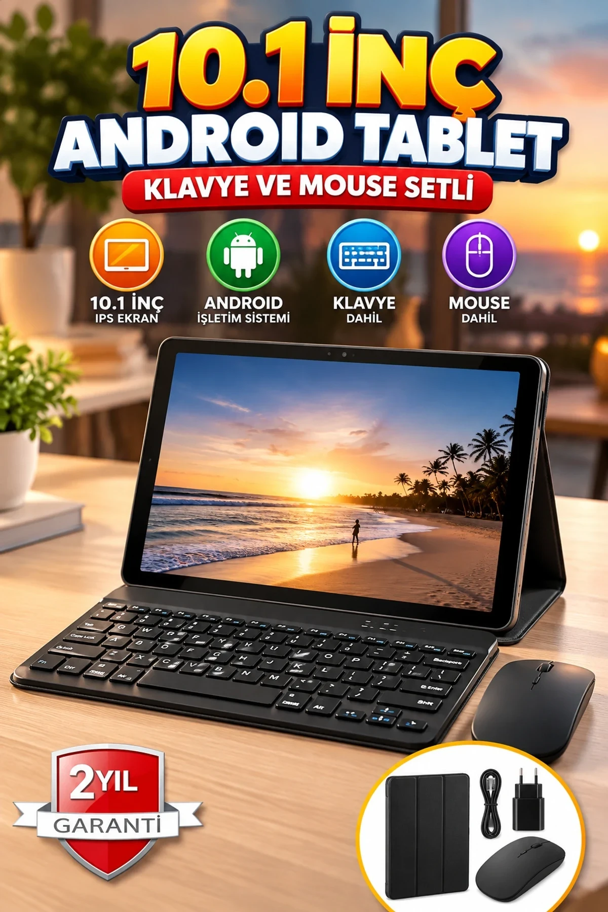 10.1 İnç IPS Ekranlı Android Tablet Seti – Klavye ve Mouse Destekli